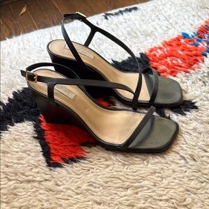 h&m Elegant Black Strappy Wedge Sandals